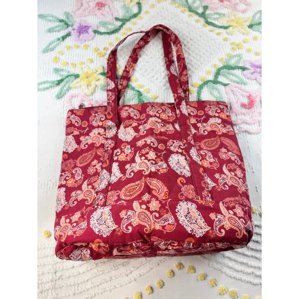 Arrow Trading LLC vtg Red Paisley Quilted Tote Bag Zippered Shoulder Bag 2008